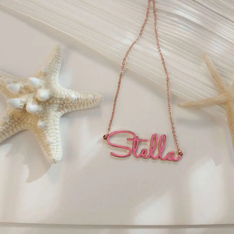 Lover's Island Custom Enamel Name Necklace