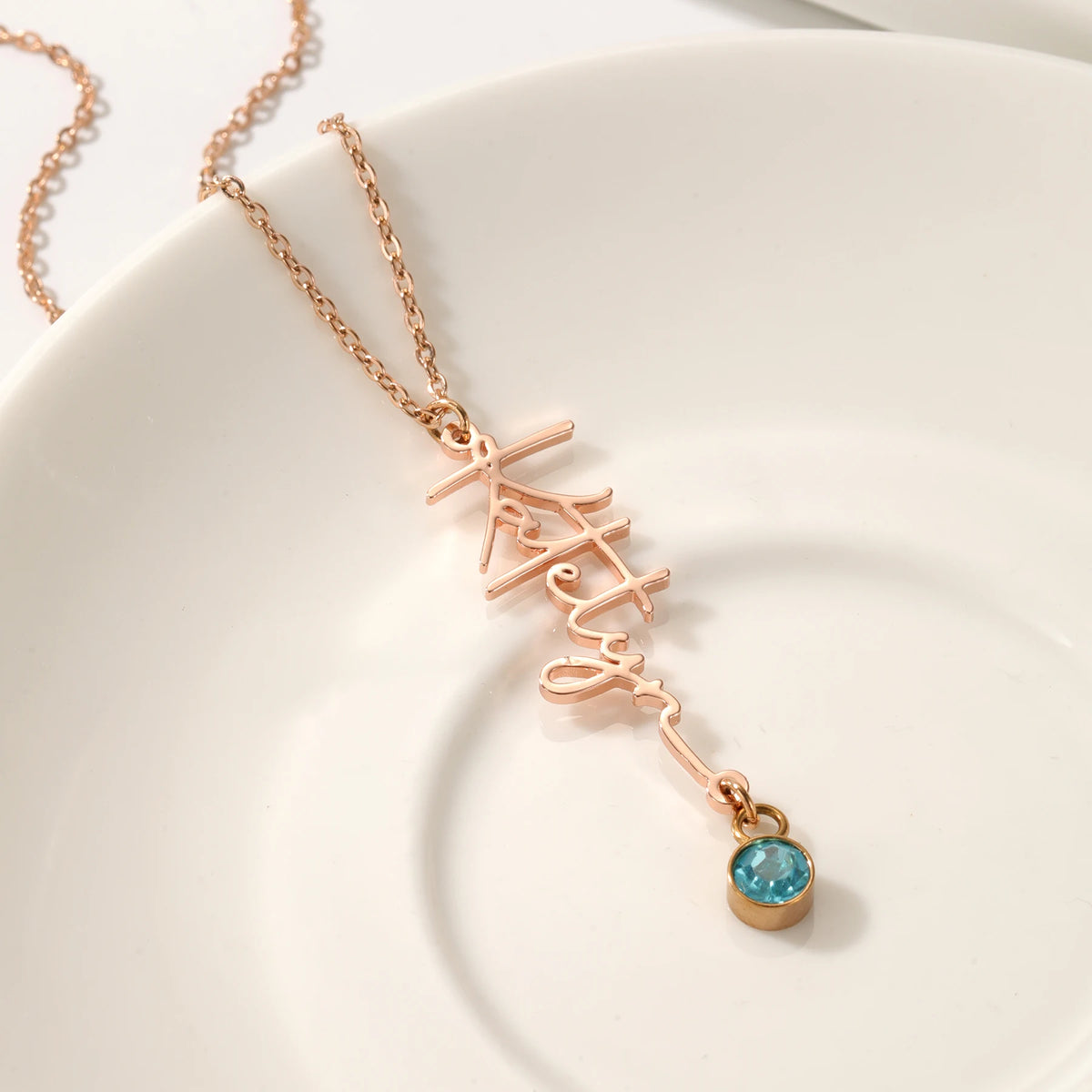 Custom Vertical Name Necklace with Birthstone Name Necklace
