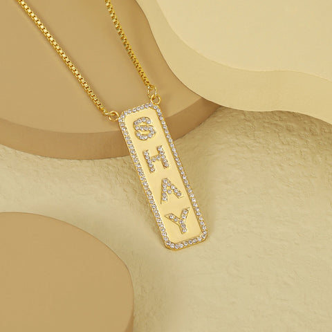Custom Name Diamond Vertical Bar Necklace