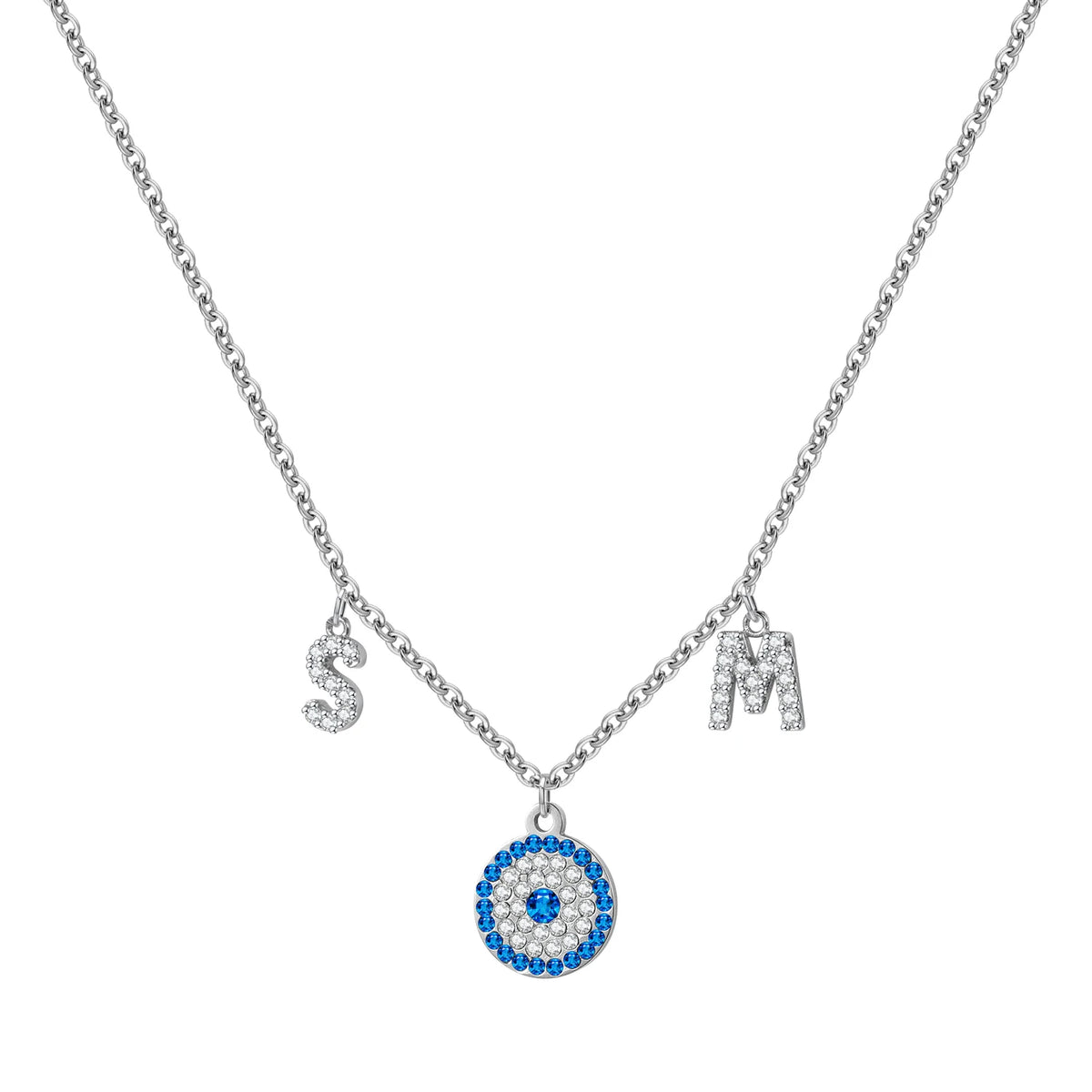 Evil Eye Diamond Letter Initial Necklace