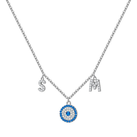 Evil Eye Diamond Letter Initial Necklace