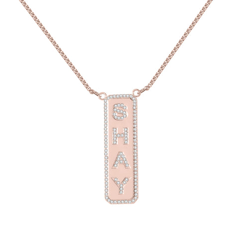 Custom Name Diamond Vertical Bar Necklace