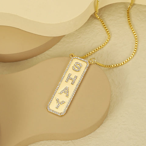 Custom Name Diamond Vertical Bar Necklace
