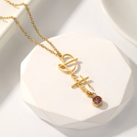Custom Vertical Name Necklace with Birthstone Name Necklace