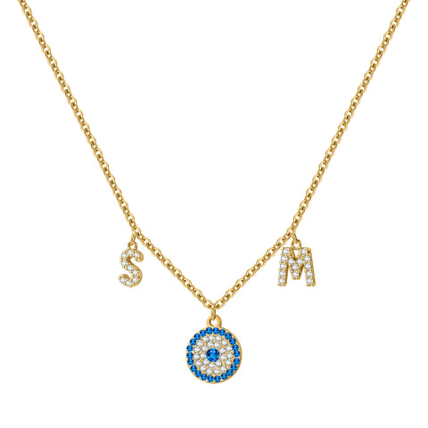 Evil Eye Diamond Letter Initial Necklace
