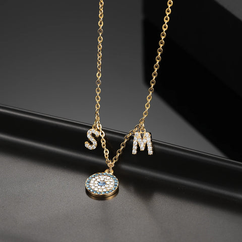 Evil Eye Diamond Letter Initial Necklace