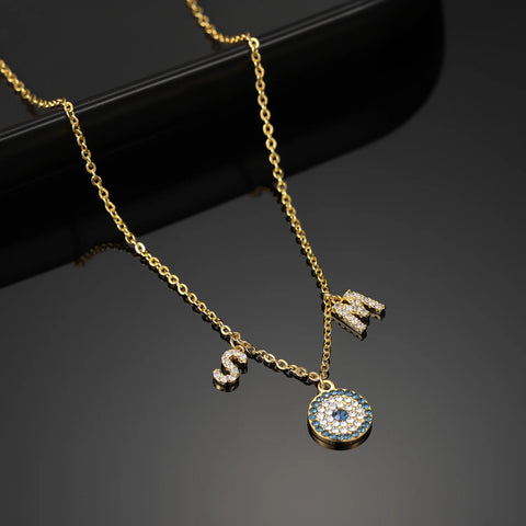 Evil Eye Diamond Letter Initial Necklace