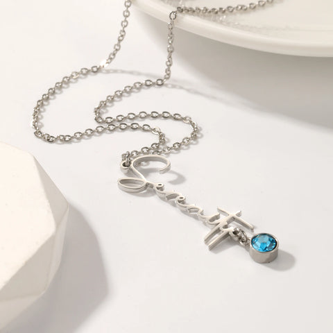 Custom Vertical Name Necklace with Birthstone Name Necklace