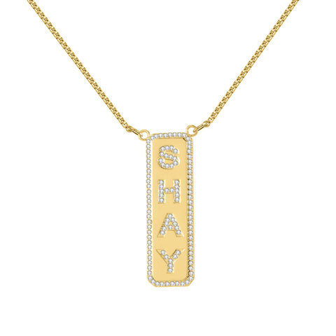 Custom Name Diamond Vertical Bar Necklace