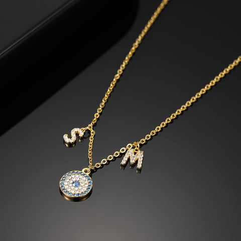 Evil Eye Diamond Letter Initial Necklace