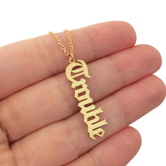 Custom Old English Name Necklace For Women Personalized Stainless Steel Chain Vertical Necklace BFF Bridesmaid Jewelry Gift