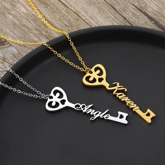 Custom Key Name Necklaces For Women Stainless Steel Choker Heart Infinity Love Key Necklace Femme Lover Christmas Jewelry Gift