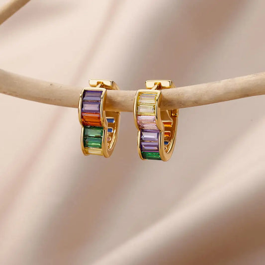 Multi-color Rainbow Heart Huggie Earrings