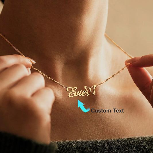 Custom Name Necklace with Butterfly Gold Color Name Necklace Personalized Name Minimalist Jewelry Gift for Girl Christmas Gift