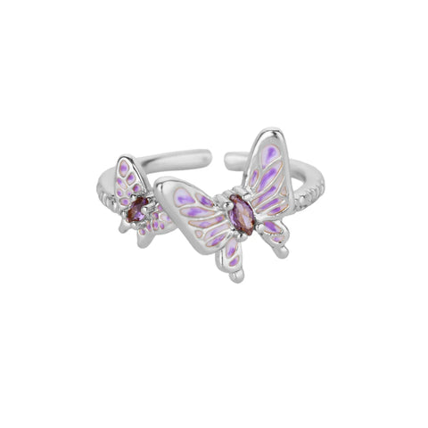 Zircon Butterfly Opening Rings For Women Gold Color Stainless Steel Double Butterfly Ring Aesthetic Wedding Christmas Jewelry