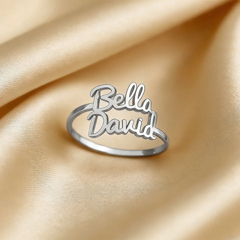 Custom Two Name Rings For Women 18K Gold Plated Stainless Steel Personalized Double Name Ring Wedding Anniversary Birthday Gift