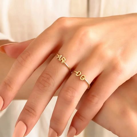 Custom Double Initial Rings For Women 18K Gold Plated Stainless Steel Personalized Letter Ring Wedding Jewelry Gift For Her