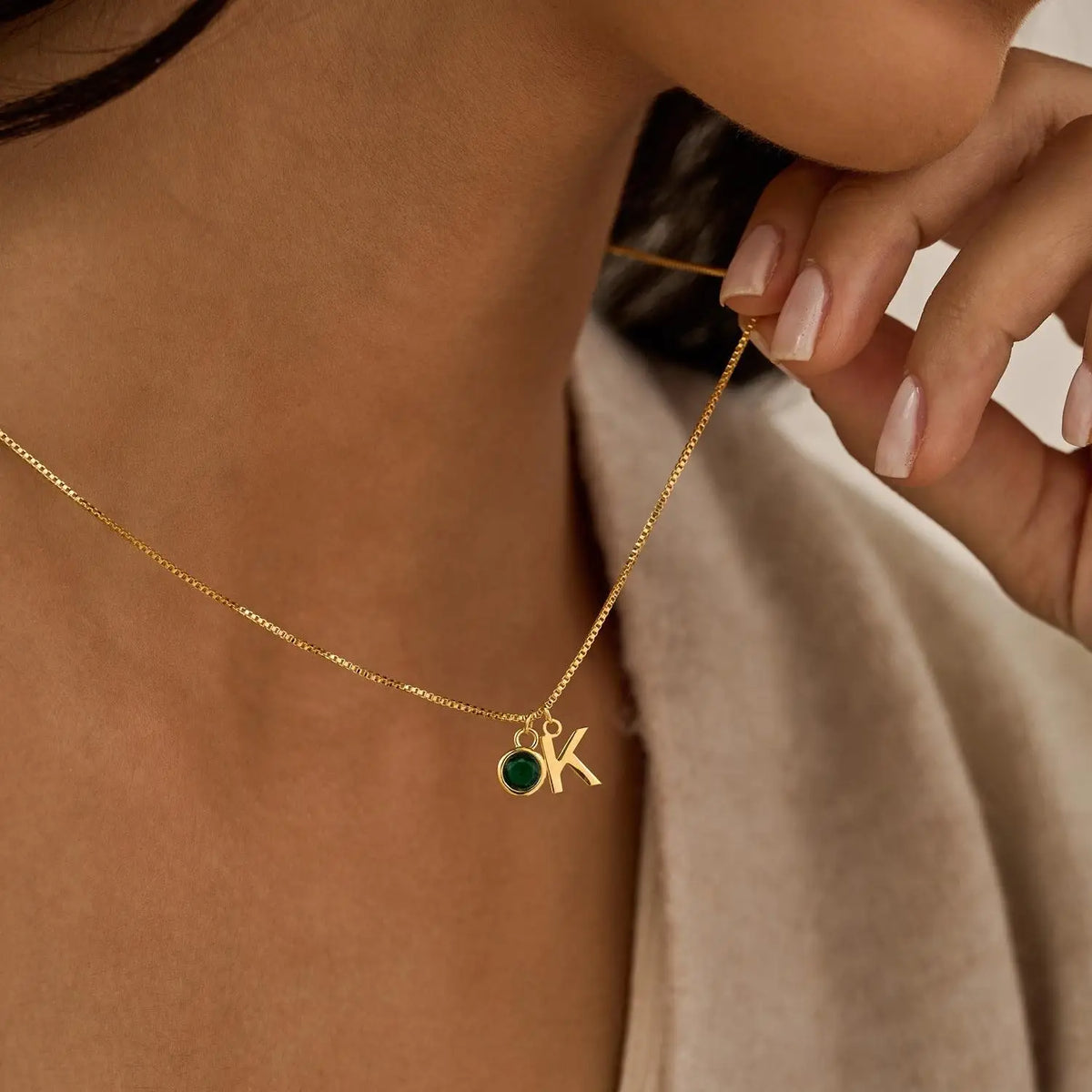 Initial Necklace with Birthstone  Necklace Birthstone Necklace