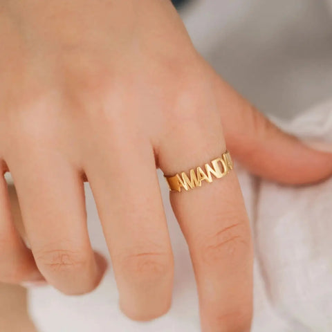 Custom Name Rings For Women Gold Color  Stainless Steel Personalized Engraved Letter Ring Birthday Wedding Christmas Jewelry
