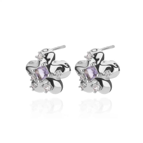Purple Flower Stud Earrings