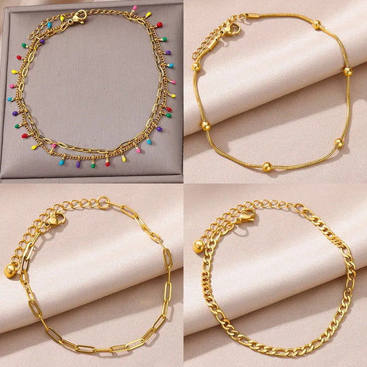 Colorful Boho Drops Anklets For Women Gold Color Stainless Steel Geometric Anklet Luxury Wedding Aesthetic Summer Jewelry Gift