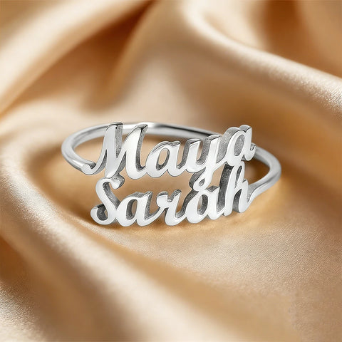 Custom Double Name Rings For Women 18K Gold Plated Stainless Steel Personalized Two Name Ring Wedding Anniversary Birthday Gift