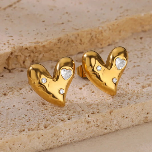 Diamond Heart Stud Earrings