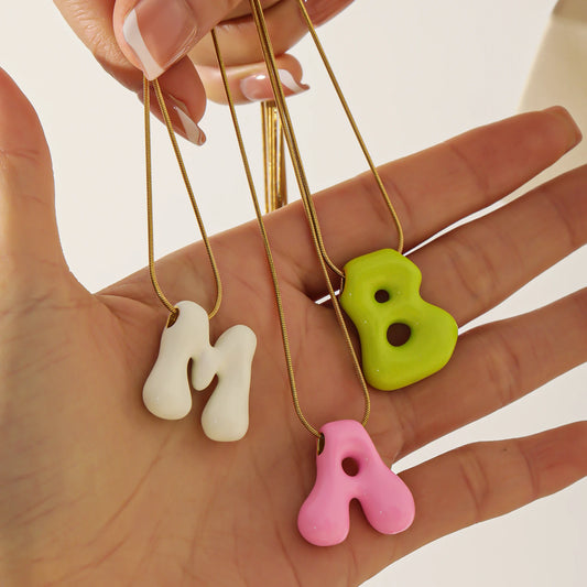 Dopamine 3D Colorful Enamel Bubble Letter Necklace