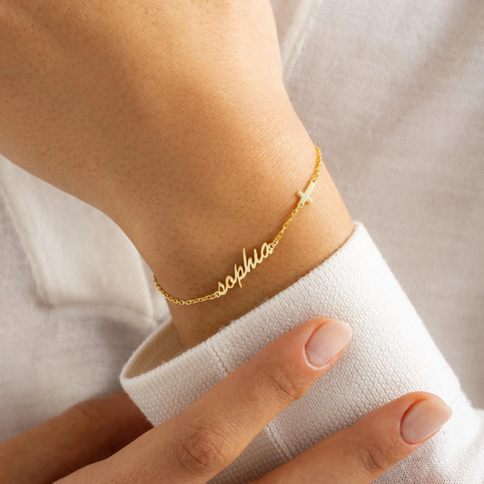 Personalized Name Cross Bracelet, 18K Gold Plated Christian Bracelet Jewelry, Custom Religious Keepsake