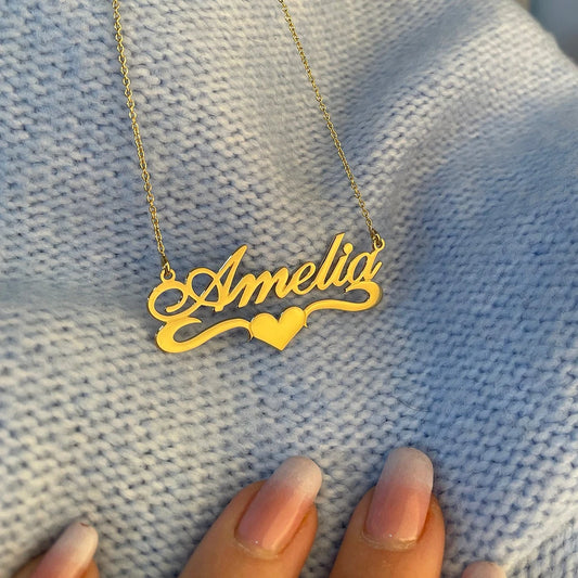 Custom Name Necklaces For Women Personalized Heart Ribbon Nameplate Necklace Stianless Steel Chain Choker BFF Jewerly Gift