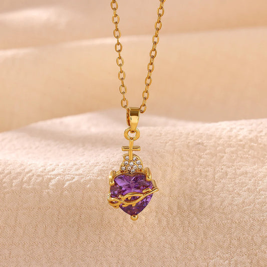 Vintage Zircon Sacred Heart Cross Pendant Necklaces For Women Gold Color Crystal Heart Charm Necklace Fashion Jewelry Gift