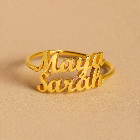 Custom Double Name Rings For Women 18K Gold Plated Stainless Steel Personalized Two Name Ring Wedding Anniversary Birthday Gift