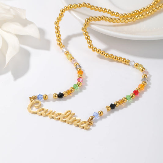 Chicago Rainbow Beaded Custom Name Necklace