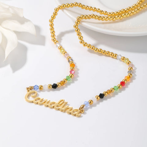 Chicago Rainbow Beaded Custom Name Necklace