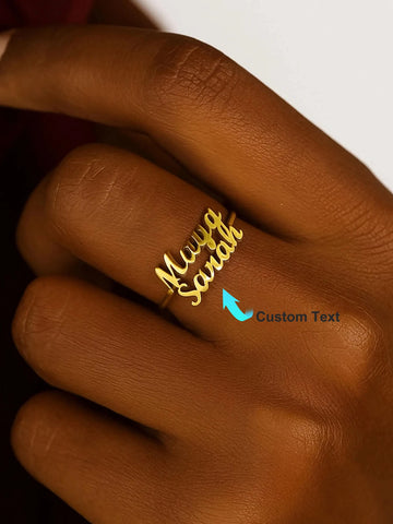 Custom Double Name Rings For Women 18K Gold Plated Stainless Steel Personalized Two Name Ring Wedding Anniversary Birthday Gift