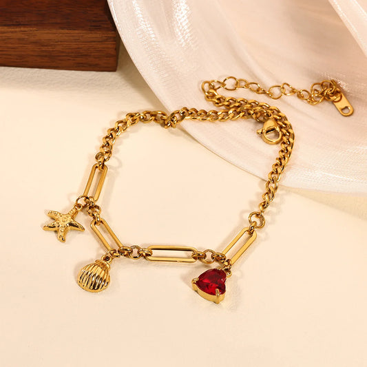 Ocean Style Starfish Shell Pendant Handmade Bracelet Summer Vacation Stainless Steel Jewelry Waterproof pulseras de mujer