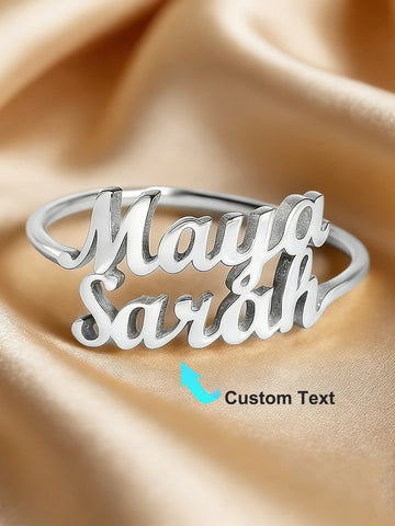 Custom Double Name Rings For Women 18K Gold Plated Stainless Steel Personalized Two Name Ring Wedding Anniversary Birthday Gift
