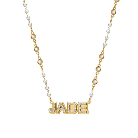 Double Layer Crystal & Pearl Name Necklace