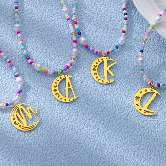 Colorful Beaded Initial Letter Necklace