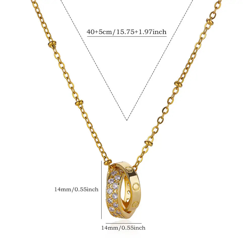 Cross Circle Pendant Stainless Steel Zircon Necklaces for Women Gold Color Wedding Zircon Choker Necklace Jewelry Accessories