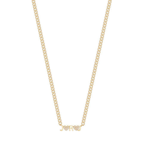 Crystal Heart Paper Clip Initial Necklace