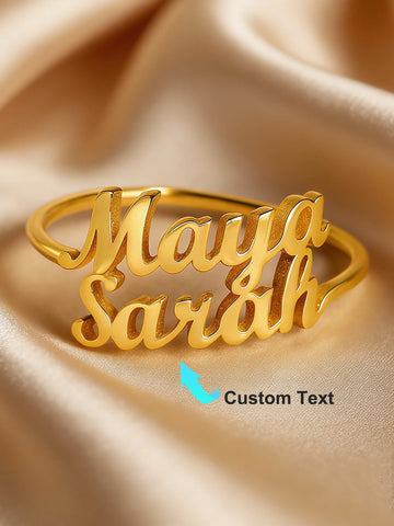 Custom Double Name Rings For Women 18K Gold Plated Stainless Steel Personalized Two Name Ring Wedding Anniversary Birthday Gift