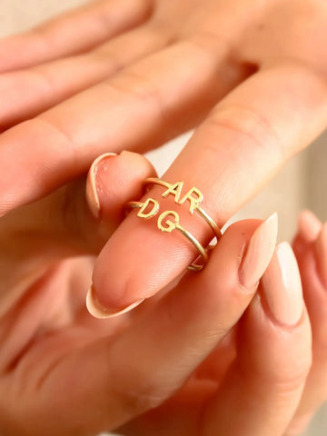 Custom Double Initial Rings For Women 18K Gold Plated Stainless Steel Personalized Letter Ring Wedding Jewelry Gift For Her