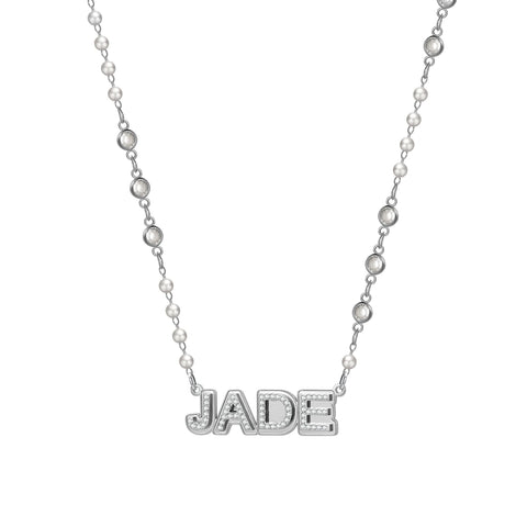 Double Layer Crystal & Pearl Name Necklace