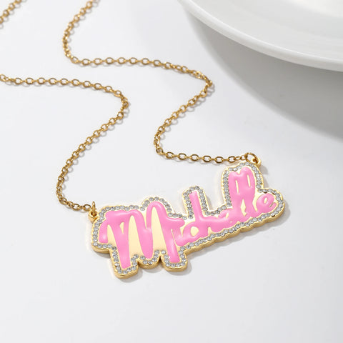 My Heart Enamel Diamond Outline Custom Necklace