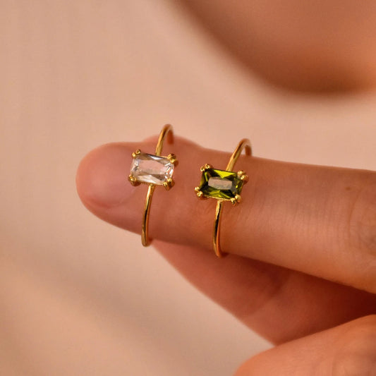 Zircon Birthstone Rings For Women Gold Color Stainless Steel Birthstone Opening Ring Minimalist Christmas Birthday Jewelry Gift