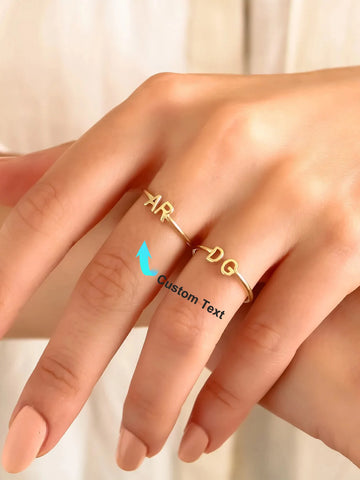 Custom Double Initial Rings For Women 18K Gold Plated Stainless Steel Personalized Letter Ring Wedding Jewelry Gift For Her