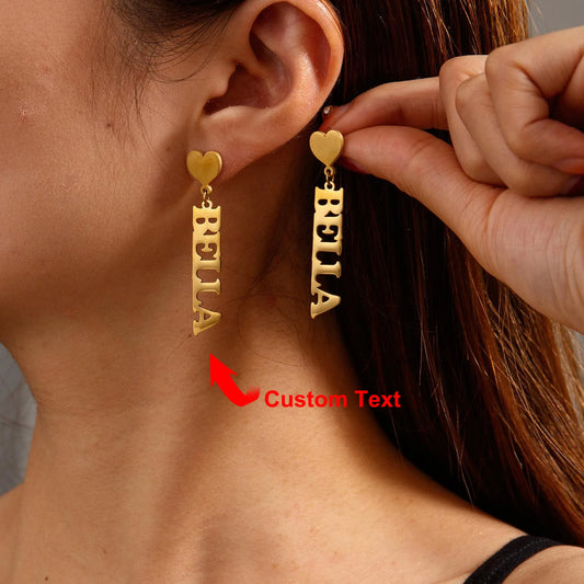Custom Name Earrings For Women Gold Color Stainless Steel Heart Name Stud Earring Handmade Christmas Jewelry Gifts