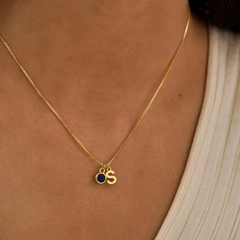 Initial Necklace with Birthstone  Necklace Birthstone Necklace