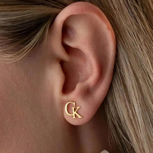 Custom Tiny Letters Names Stud Earrings For Women Gold Color Stainless Steel Double Initials Earring Birthday Christmas Jewelry